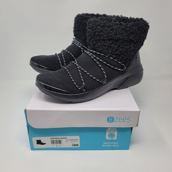 Bzees Shoes - Bzees Ovation Black Sherpa Side Zip Ankle Boot Bootie Sz‎ 8W Machine Washable